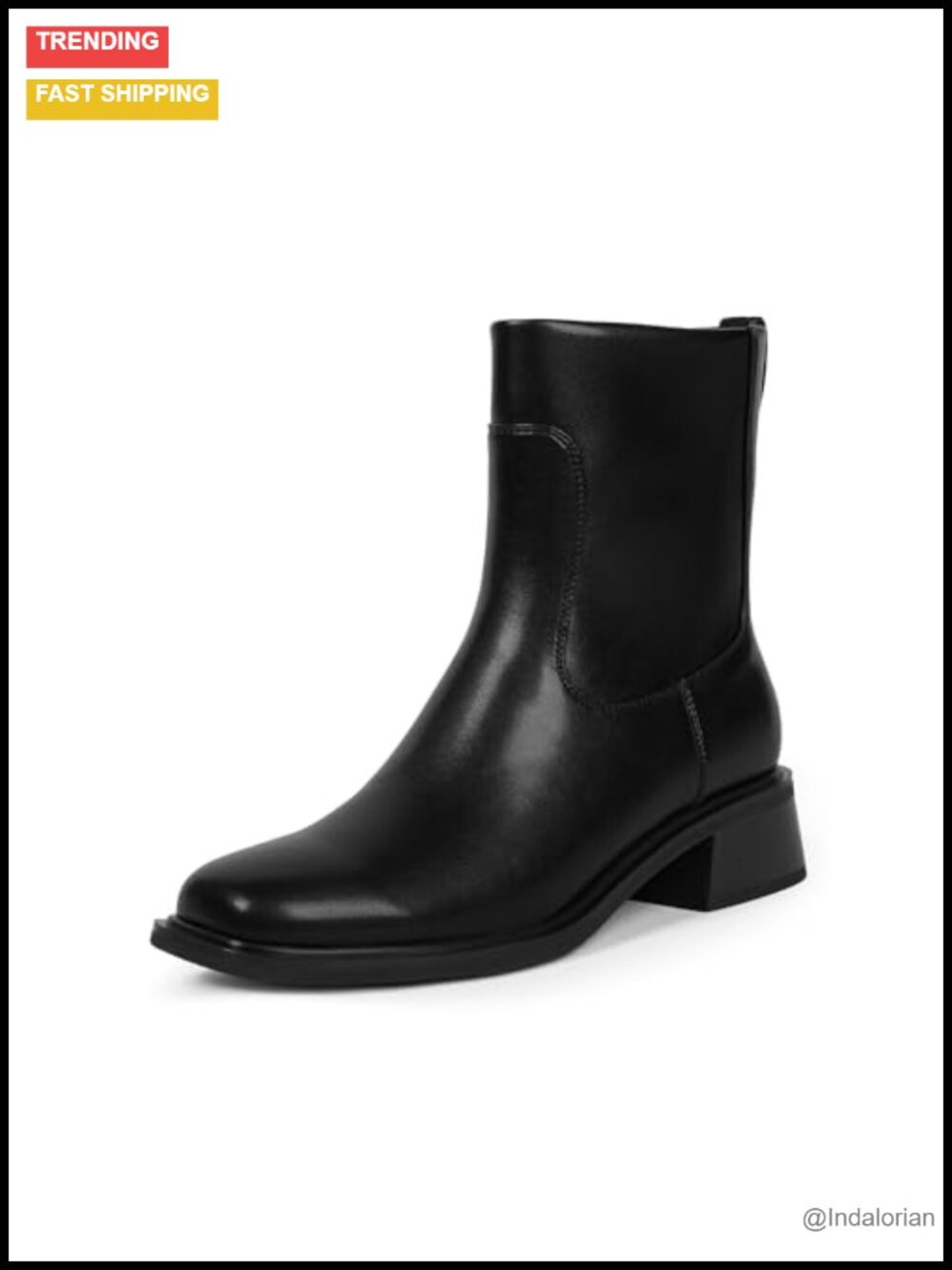 Women's Square Toe Ankle Boots Low Heel Faux Leather Stretch Side Zip Chunky